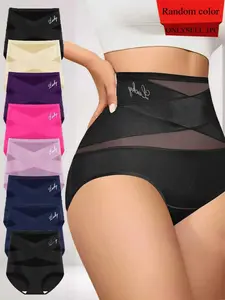 8pcs of Styles Are Randomly Sent 1pc　High-Waist Comforting Belly Control Underwear, Shapewear, Breathable and Cool, Contoured Cut, Ideal for Summer Shaping
