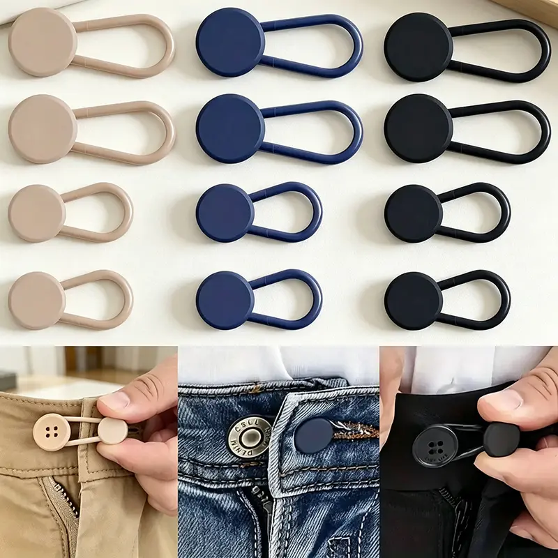 12-piece instant waist belt buckle set for jeans, unisex waist extender, available in two sizes, no sewing required, can increase waist circumference by 1-1.4 inches.