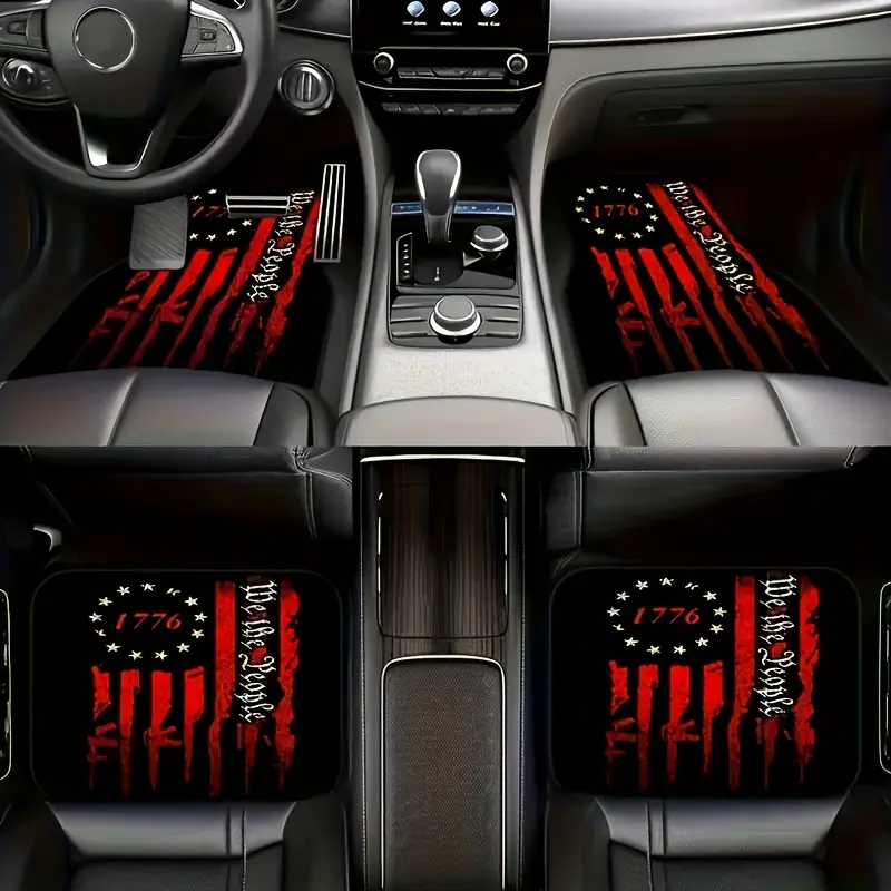 [Patriotic Car Carpet] 4pcs Set Of 1776 Patriotic Pattern Car Carpet | Four-season Vehicle Carpet With Anti-slip Base, Easy To Clean Car Interior Accessories, Automotive Floor Mats, Suitable For All Car Models, Car Floor Mats