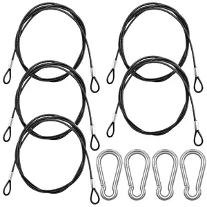 5 Pack 40 Inch(100cm) Stainless Steel Tethers with 4 Pcs Spring Snap Hook Clips Vinyl Cover Coated Steel Wire Cable with Loops Short Rope Lanyard Lock Tether Chains Black