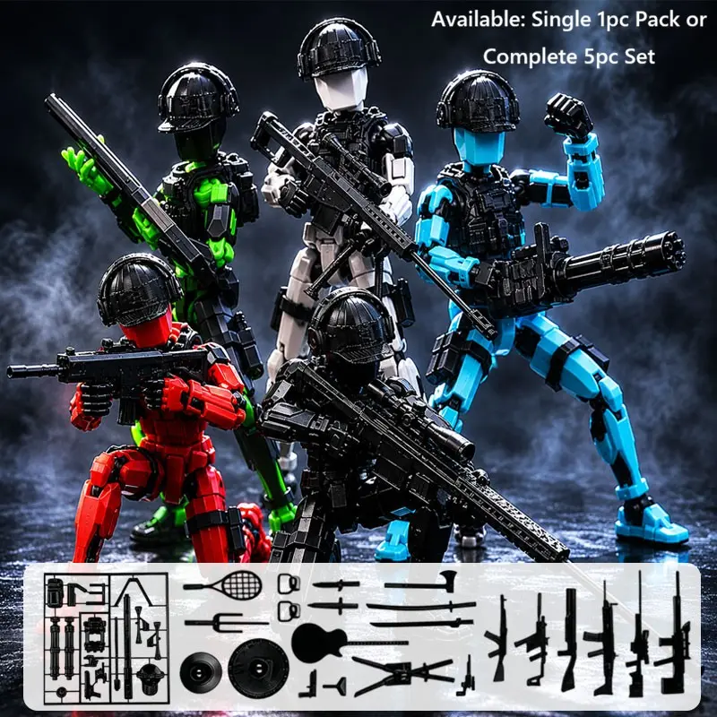 Dummy 13 Action Figure Set, 3D Printed Military Swat Soldier Model, Flexible Tactical Robot Doll, Poseable Collectible Figurines Toy Gift for Boys and Teens