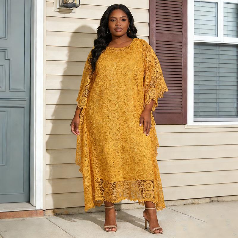 African Women's Solid Color Lace Kaftan elegant Dress 2026 Embroidery Rhinestone for Party Holiday Wedding Guest Plus Size Ladies Clothes for All Seasons maxi formal party gown goddess valentine's day vacation