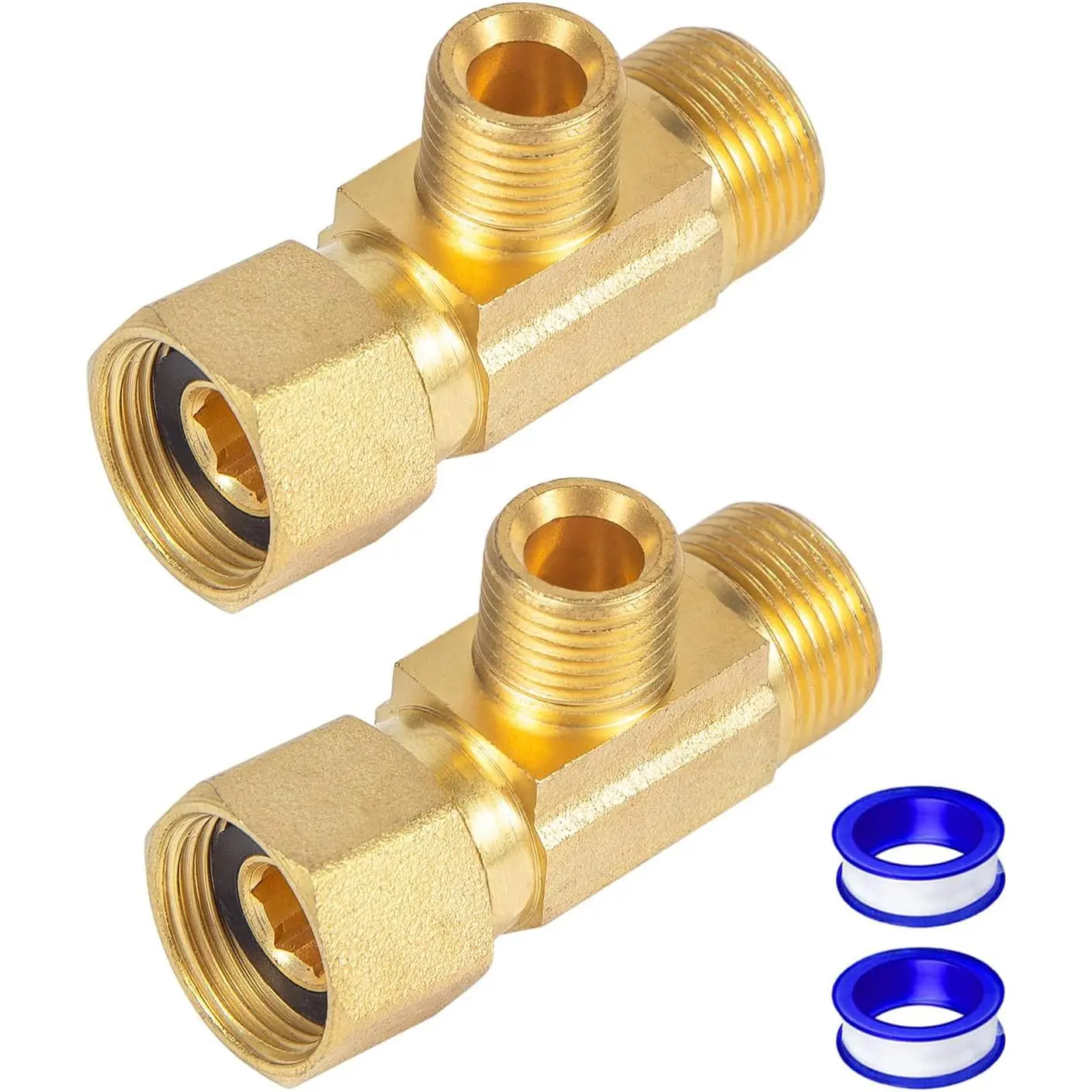 Brass Angle Stop Add-A-Tee Valve 3/8" Compression Inlet by 1/4" Compression Outlet Easy Connect Tee (2 Pack)