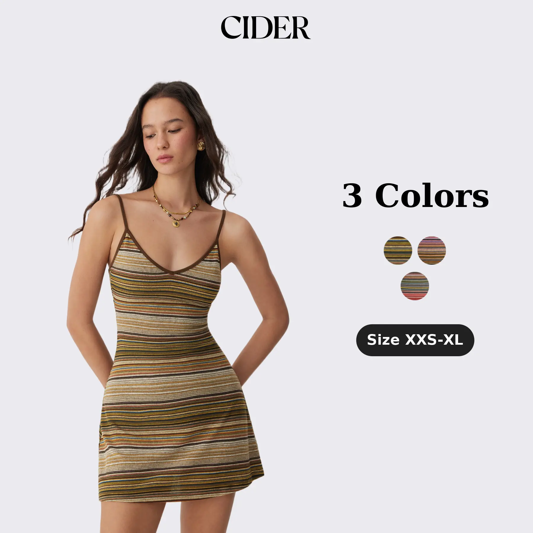 Cider Knit V-neck Striped Flared Mini Dress