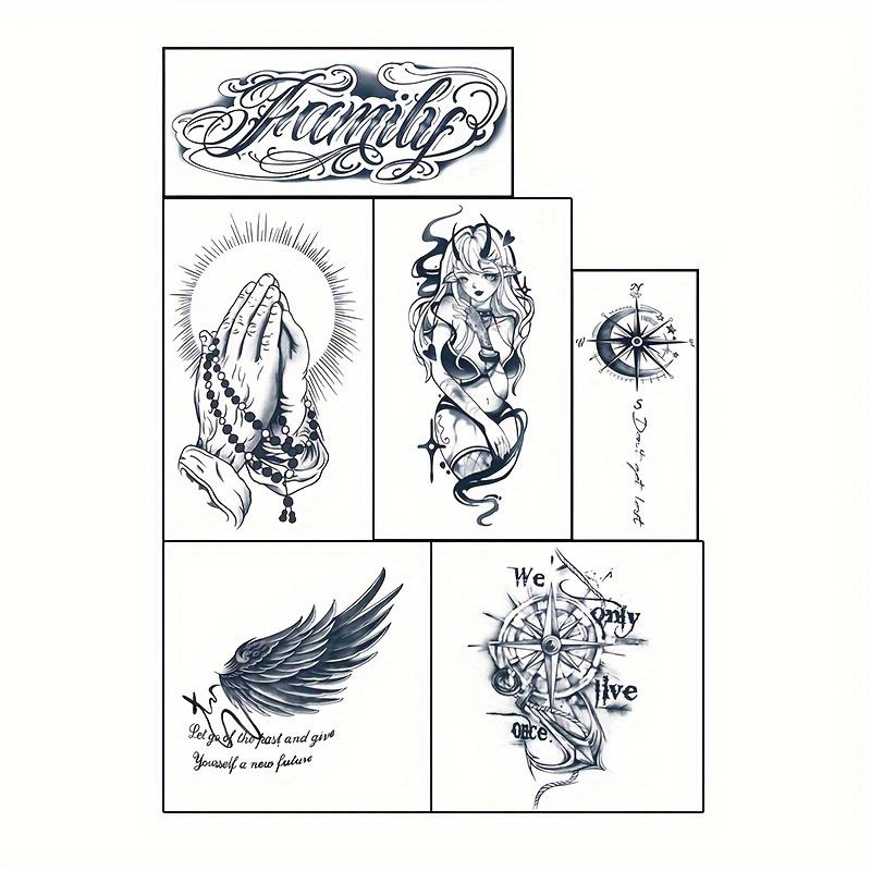 6 Large temporary tattoos men,fake tattoos,Lasting for 7-15 Days,Waterproof and Anti-Friction, Realistic Effect, Suitable for People Who Do Not Want Tattoo Pain, Including Compass, Wings, Anchor and Other Elements,Herbal Tattoo Stickers