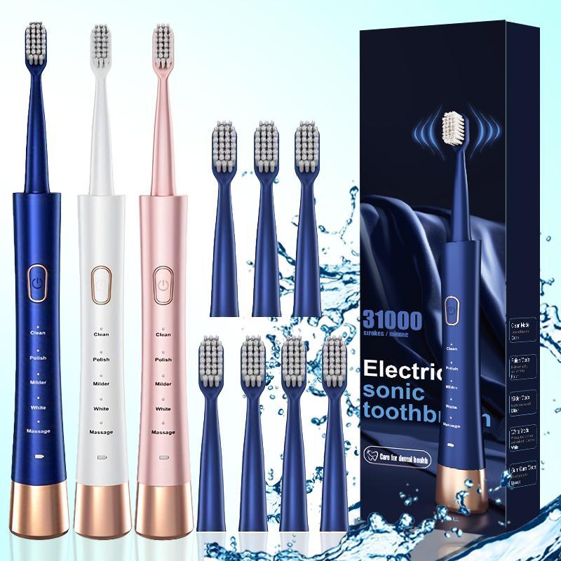 Electric Toothbrush Set, 1 Set Rechargeable Sonic Teeth Cleaning Toothbrushes Including 7 Replacement Brush Heads, Oral Care Products for Adults, Rechargeable Electronic Toothbrushes