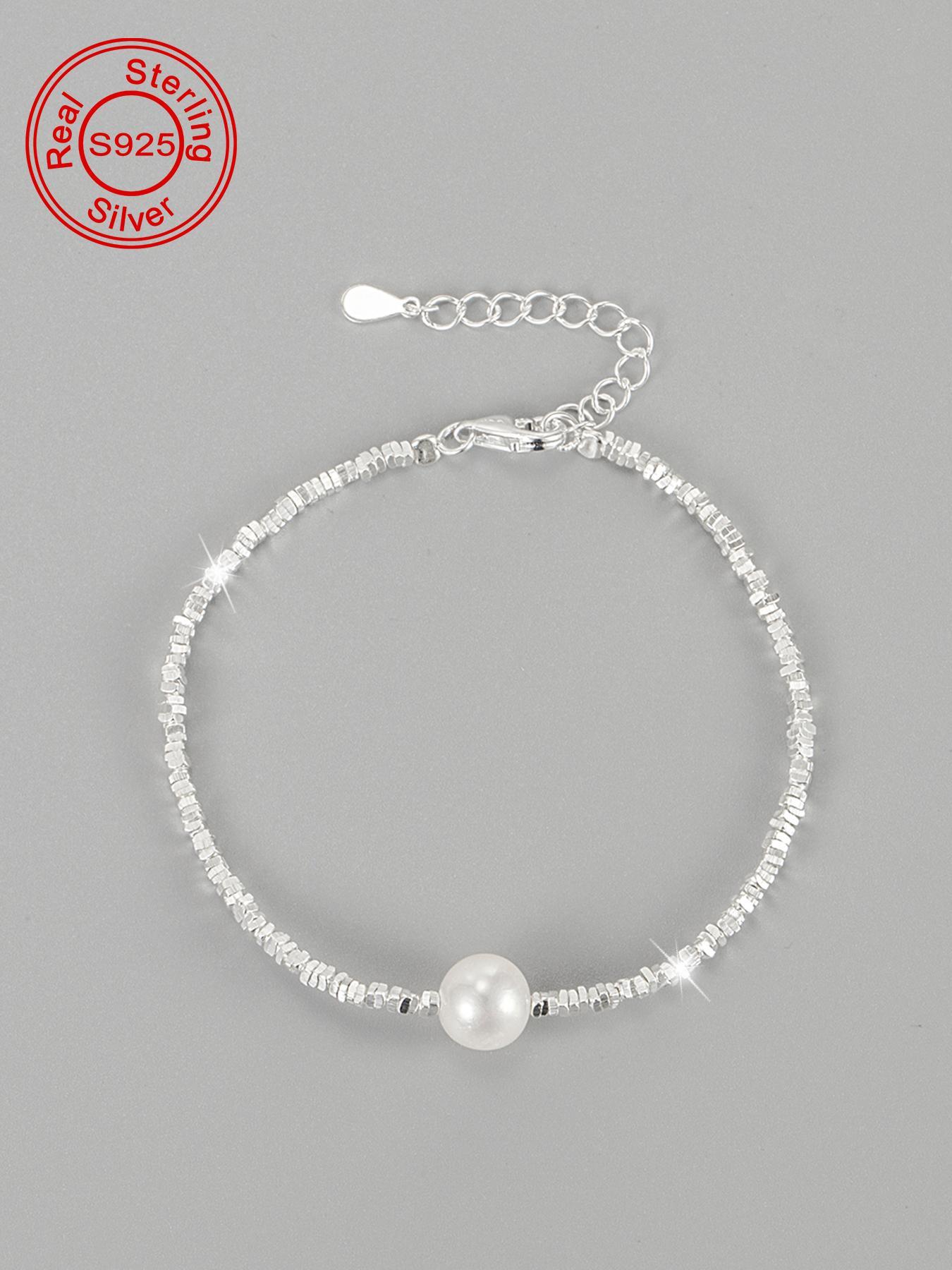 S925 Sterling Silver Faux Pearl Decorated Bracelet, Fashion Jewelry for Party, Daily Clothing Decor, Trendy All-match & Exquisite Jewelry for Birthday Gift