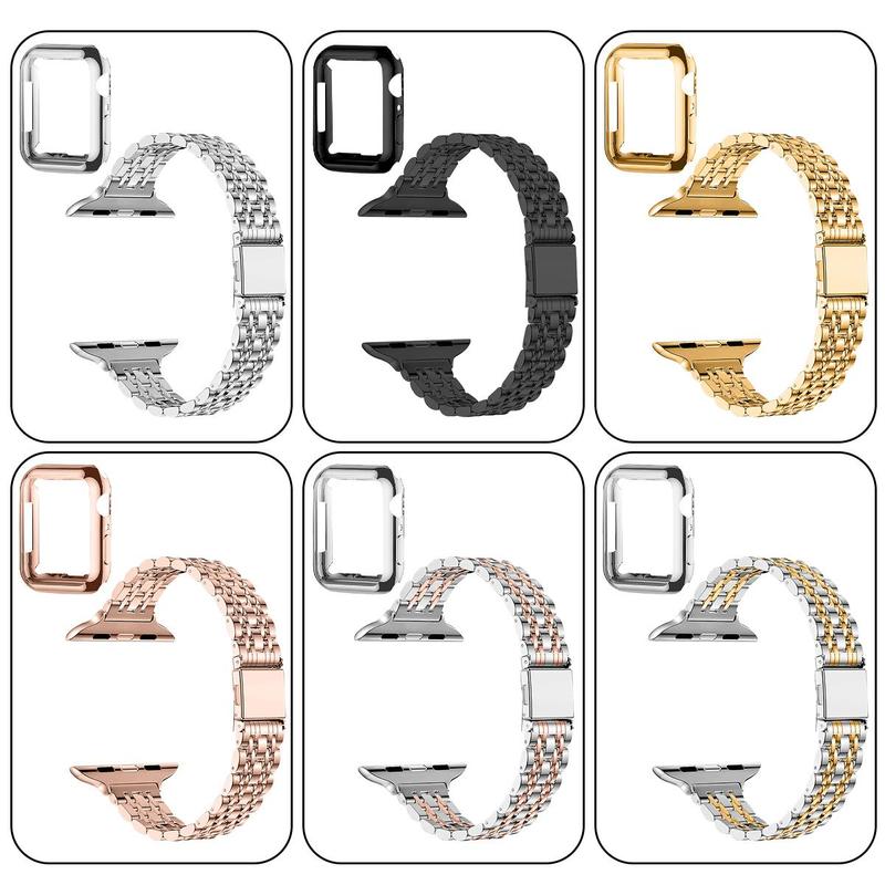 Stainless Steel Smartwatch Band with Protective Case, Smart Watch Accessories, Compatible with Apple Watch Series 9/8/7/6/5/4/3/2/1, SE and SE 2 #TOP PICKS