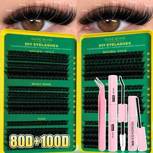 Curly eyelash tufts, 0.07 mm D-curl, 8-16 mm mixed natural and artificial eyelash wigs, extremely thick and long eyelash tufts, curly individual eyelashes, slender and long eyelashes, cartoon effect long eyelashes, suitable for beginners and families