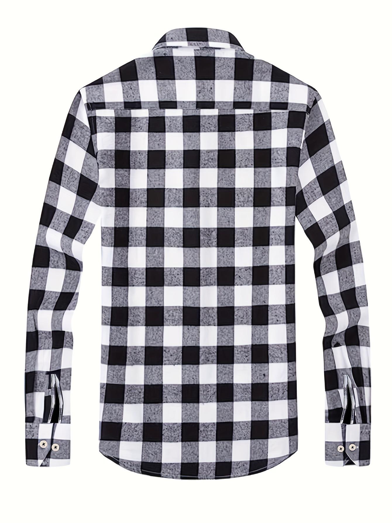 Men's Fashion Casual Flannel Plaid Shirt for All Seasons - Long Sleeve Lapel Collar Regular Fit Polyester Rayon Blend Top - Menswear SpringStatements
