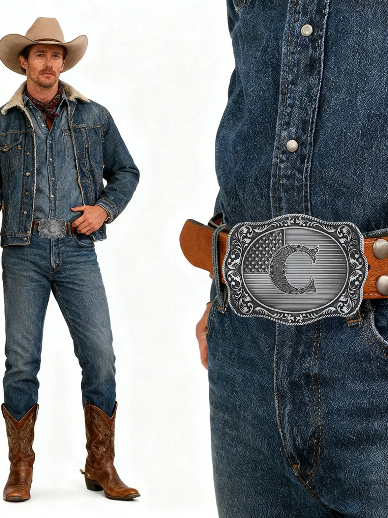 American Western Style Letter A-Z Belt Buckle, Vintage Pattern Flag Cowboy Belt Plate, All-Season Streetwear Accessory