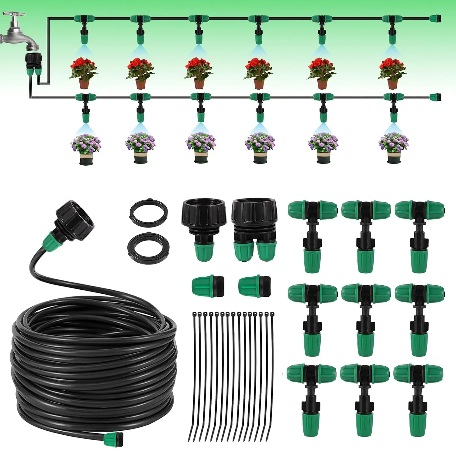 1/4" Lock Barbed Misting Cooling Drip Irrigation System | Automatic Garden Watering Kit with Mist Nozzles,  for Patio, Greenhouse, Lawn & Outdoor  Cooling Watering