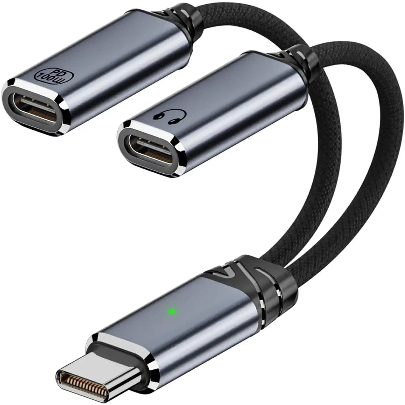 USB C Splitter,  USB C Headphone and Charger Adapter Audio Dongle  with PD 100W   for  16/15 Series, iPad, Galaxy and  - Grey (No for Power and Video Output)