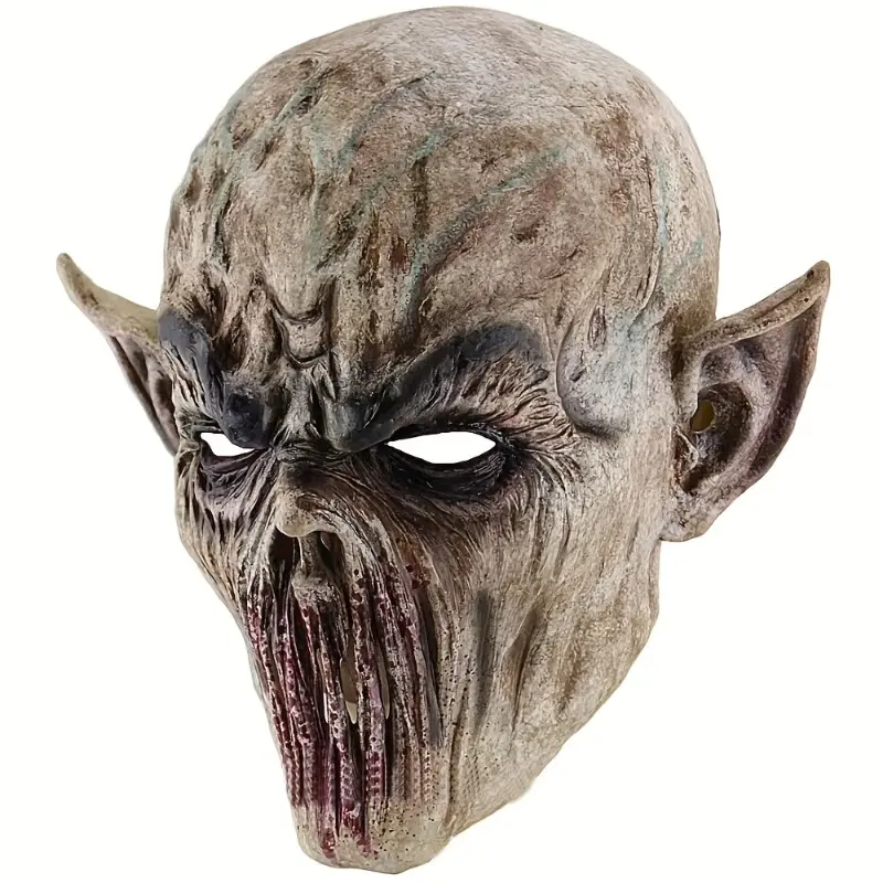 Halloween Silent Demon Latex Mask, Scary Pointed Ear Alien Monster Full‑Face Mask for Cosplay Horror Party
