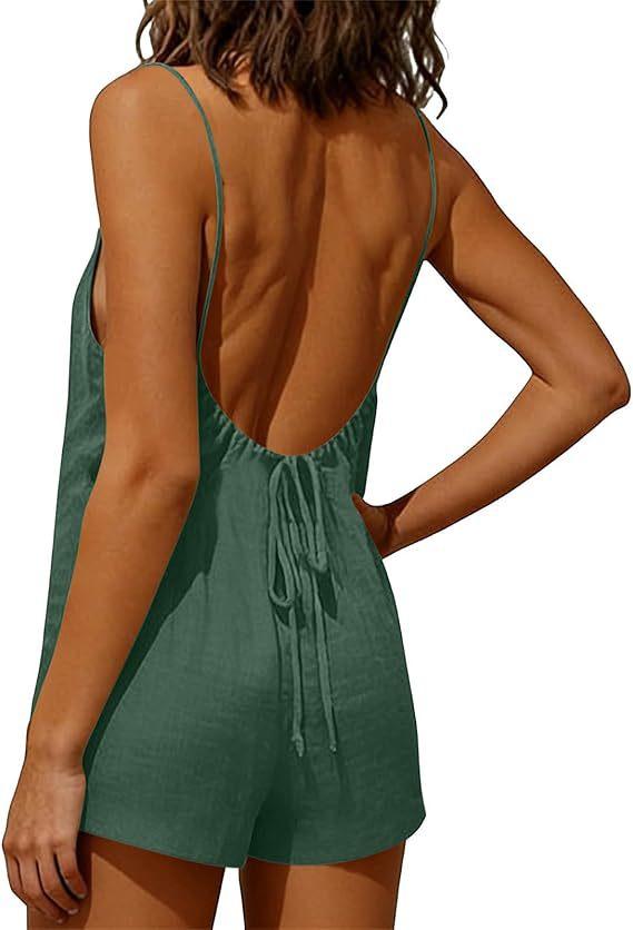 2026 New Women's One-Piece Pants Casual Sleeveless Tank Top Short Skirt Overalls with Narrow Straps and Pockets