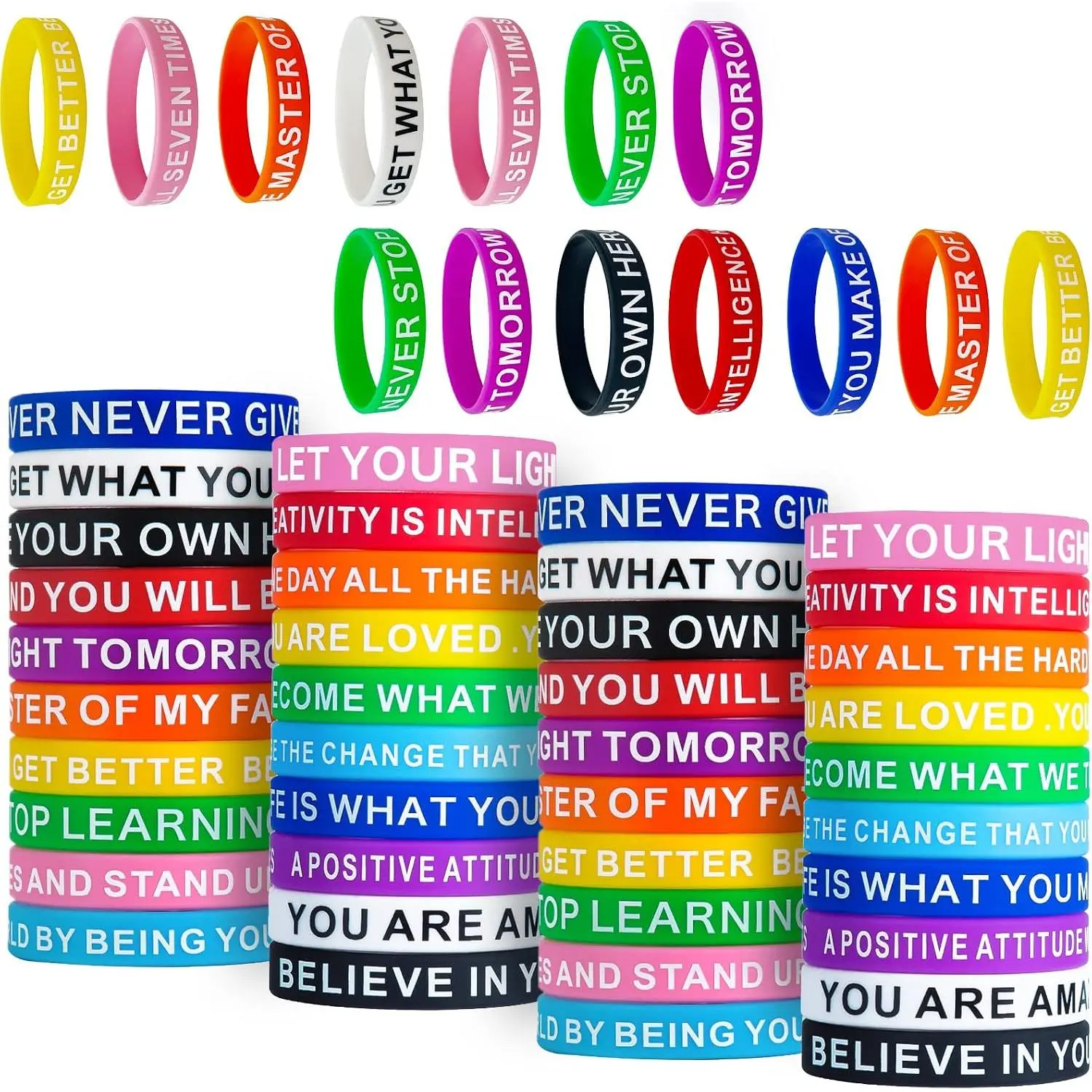 Motivational Quote Bracelets- 20 count  Bracelets | bulk Inspirational Wristbands-Stretch Unisex Wristbands for Student Graduation  from Teacher for