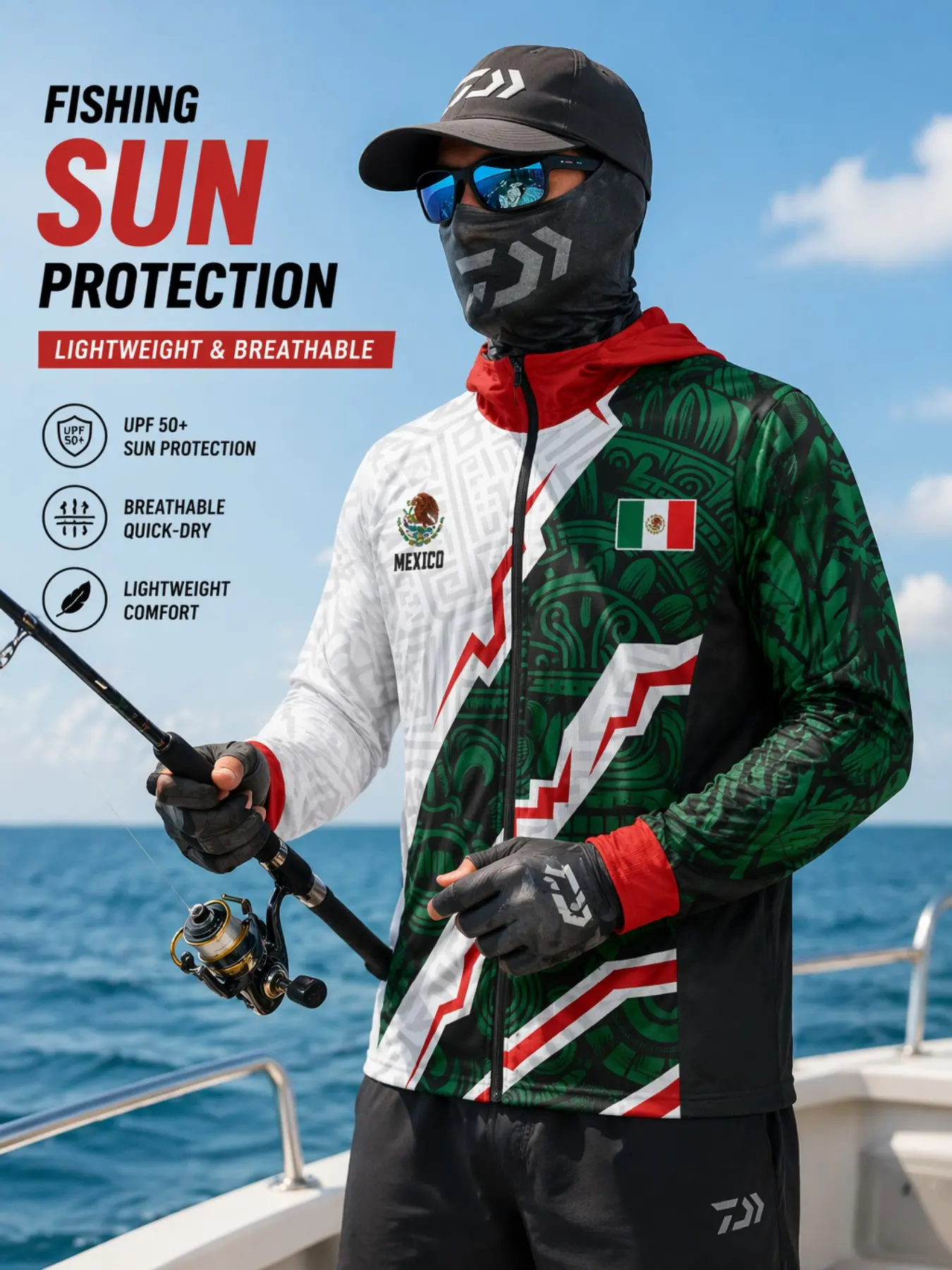 Aztec Print Sun Suit, Long Sleeve UV Protection, Quick-Dry Breathable, Ideal for Fishing, Kayaking, Hiking, Outdoor Adventures