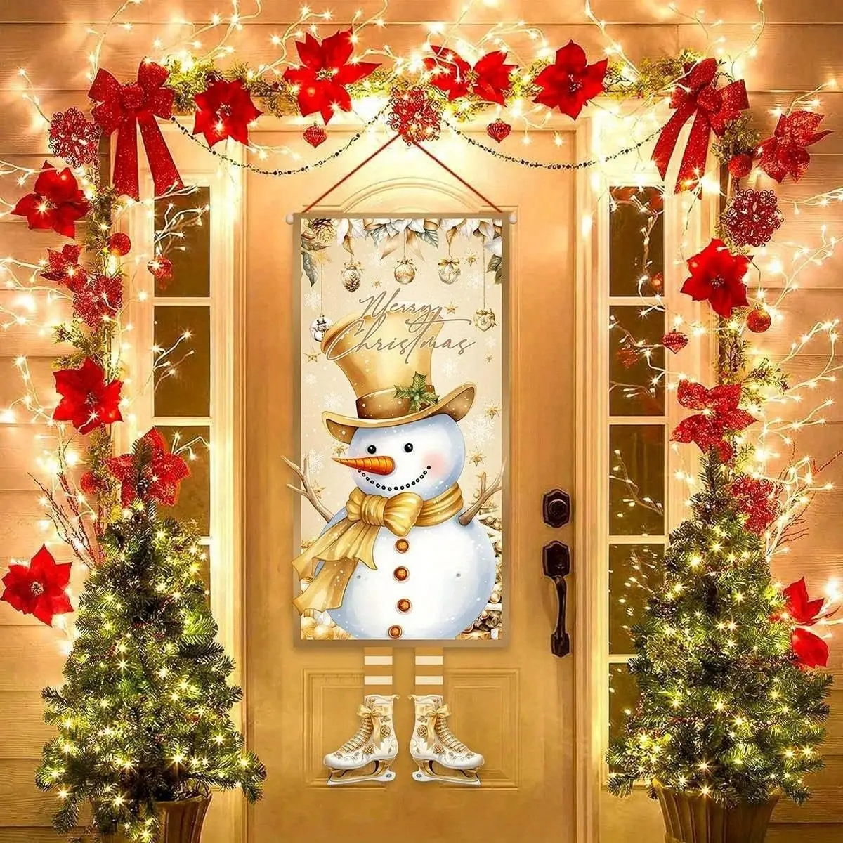 Christmas Theme Banner, Snowman Design Polyester Flag, Indoor Outdoor Party Decor, Living Room, Restaurant Decoration