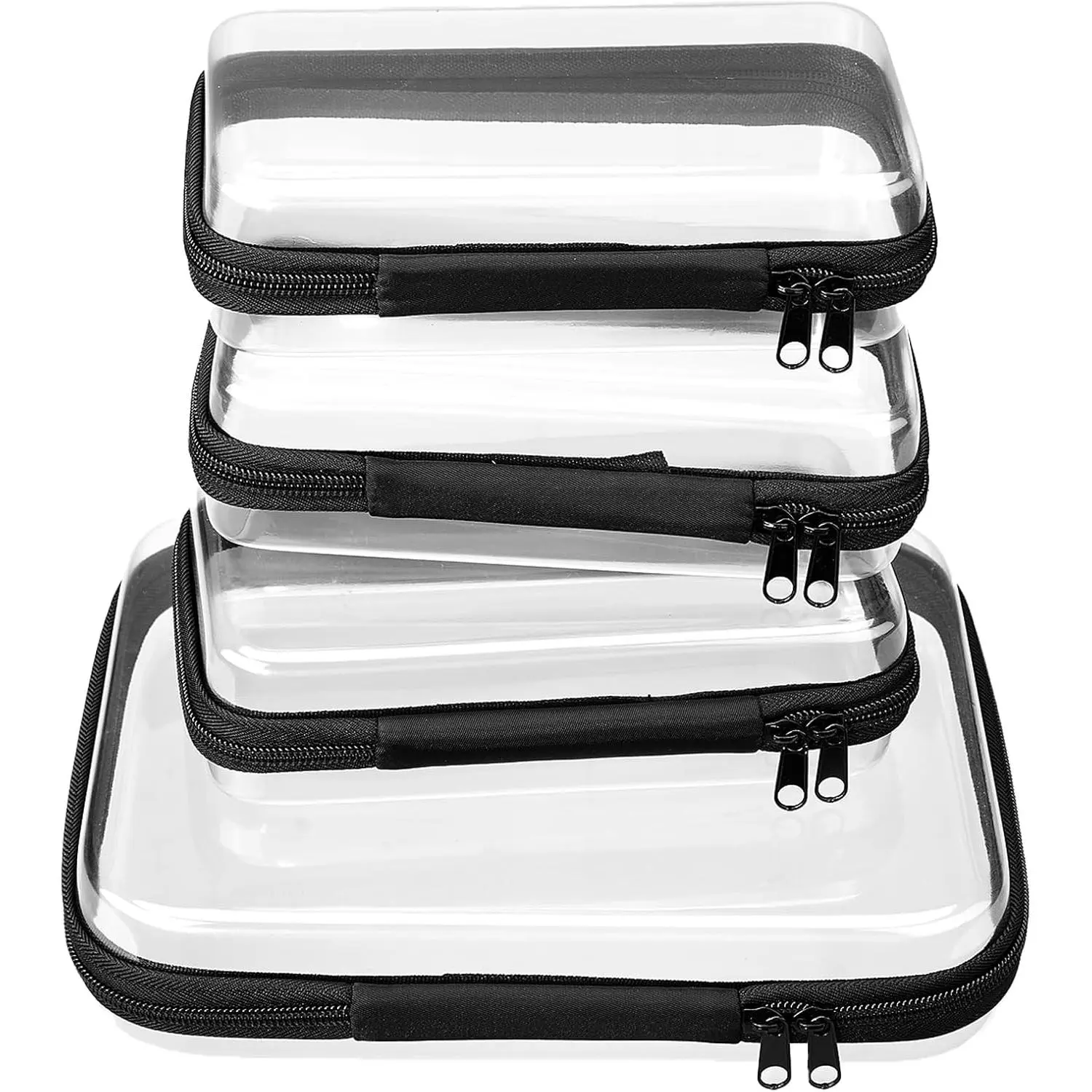 BoDoux 4 pcs Clear Zipper Pouches,Hard Shell Zipper Case, Toiletry Bag for Travel| CLear Diaper Bag, Toiletry Pouch, Travel Organizer, Cosmetic Bag,Toy Storage Bins