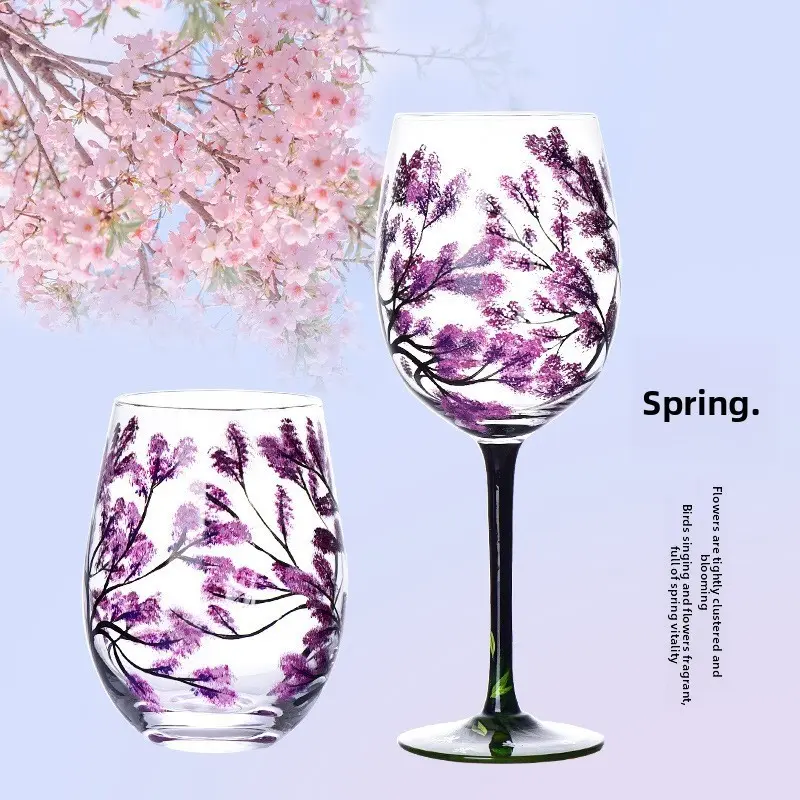 Crystal Glass Hand-Painted Flower Wine Glasses Set, Elegant Party Drinkware, Perfect for Birthdays and Gatherings, Premium Artisan Glassware
