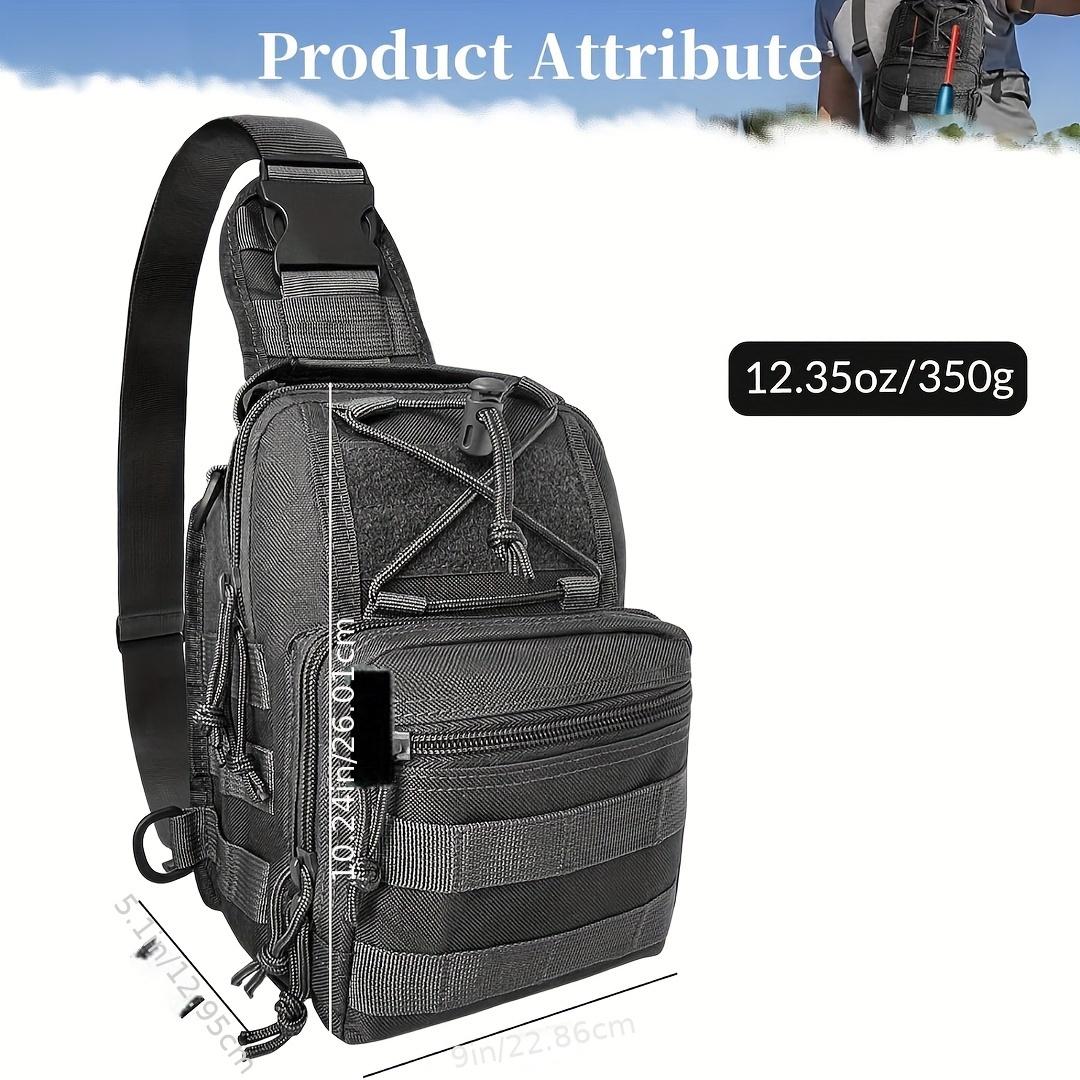 Outdoor single-shoulder fishing backpack, fishing tackle storage bag, gear backpack with fishing rod holder, tactical crossbody bag, large capacity, Molle chest pack, suitable for hiking, traveling, cycling, hunting, and everyday commuting for men women
