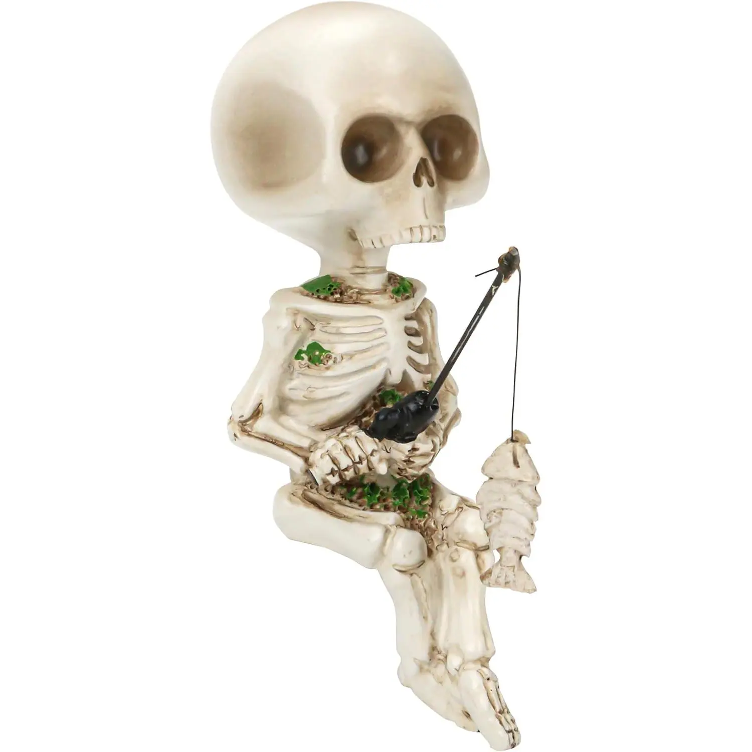 Cute Skeleton Decor Mini Funny Skeleton Fishing Halloween Decoration, Skull Fish  Decorations Garden Pond Accessories Figurines, Indoor  Bookshelf Christmas Accessory Statue for Desk