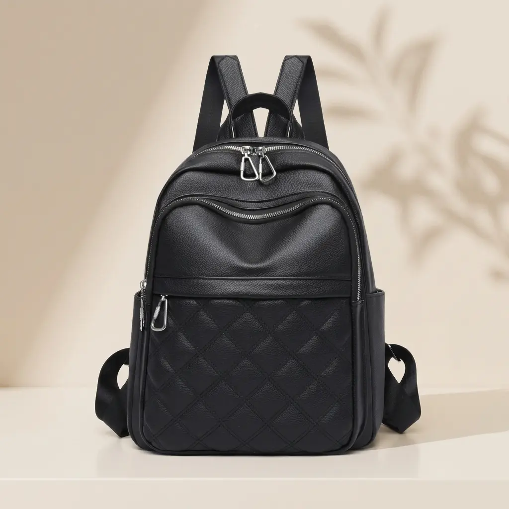 Women's Korean Chic Diamond Stitching PU Nylon Travel Backpack - Urban Minimalist Lightweight Casual Daypack with Adjustable Shoulder Strap, Soft Zipper Closure for Adults' Daily Commutes & Back to School Haul, College Backpack
