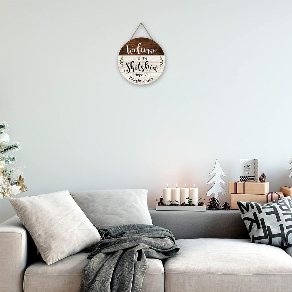 Welcome Wooden Sign, Letter Pattern Wood Door Sign, Funny Welcome Wall Hanging Plaque for Front Door Entryway Porch Bar Pub Farewell Party, Party Supplies, Decor