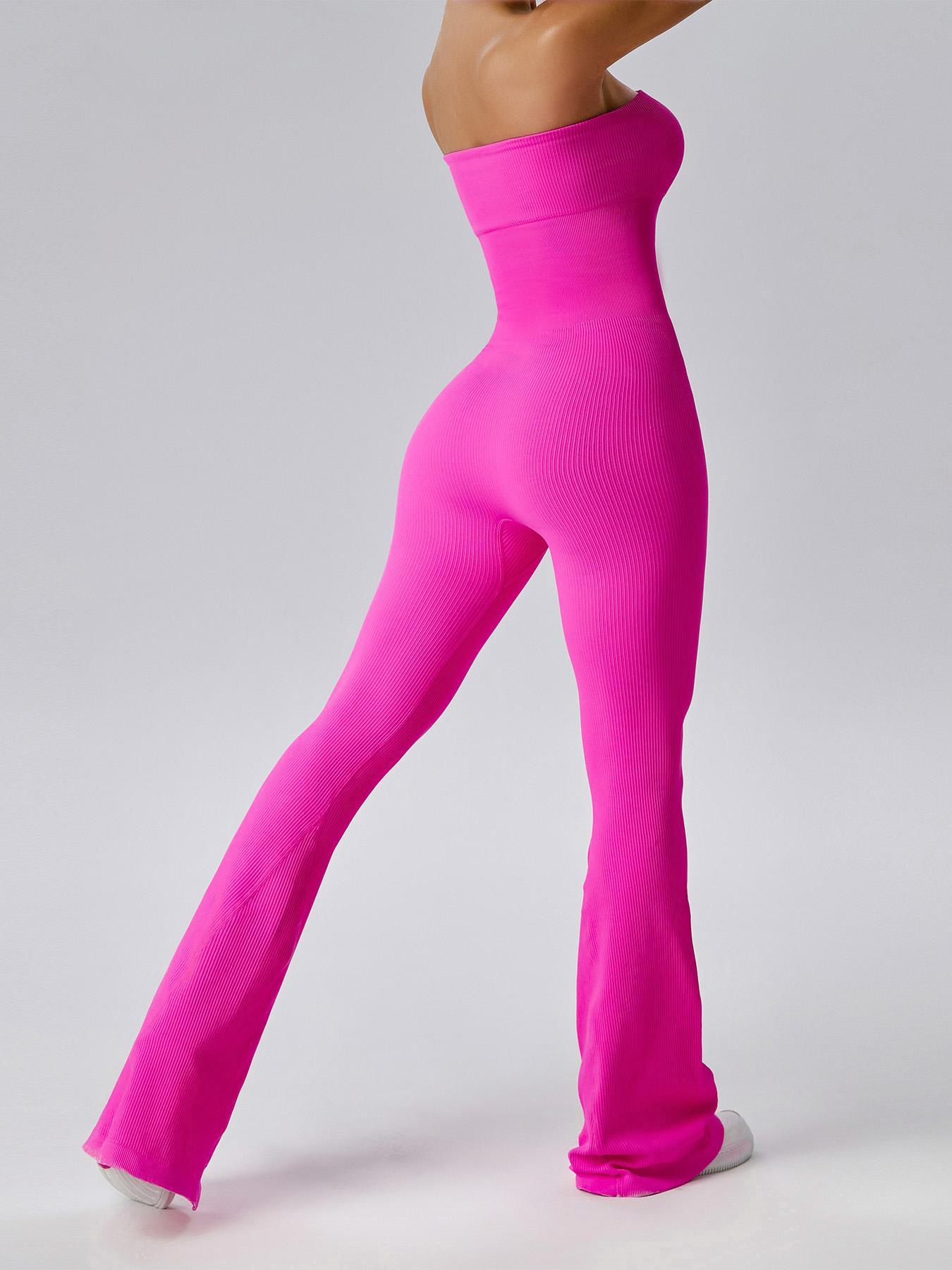 Women's Sexy Yoga Ribbed One Piece Tube Jumpsuit Rompers Flared Trousers Tights Push-up Sports Bodysuit Women Fitness Suit Workout Sportswear Gym Sportswear Jumpsuits
