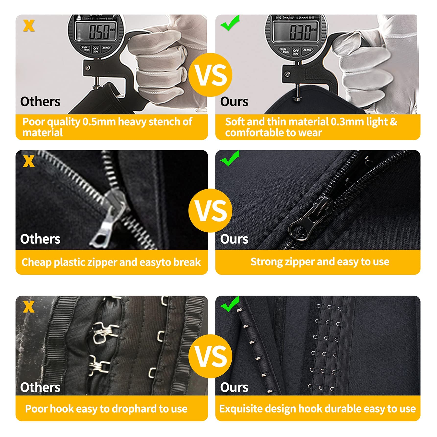 Zippered Waist Trainer Corset Waist Tummy Control Body Shaper Cincher Back Support with Adjustable Straps Black