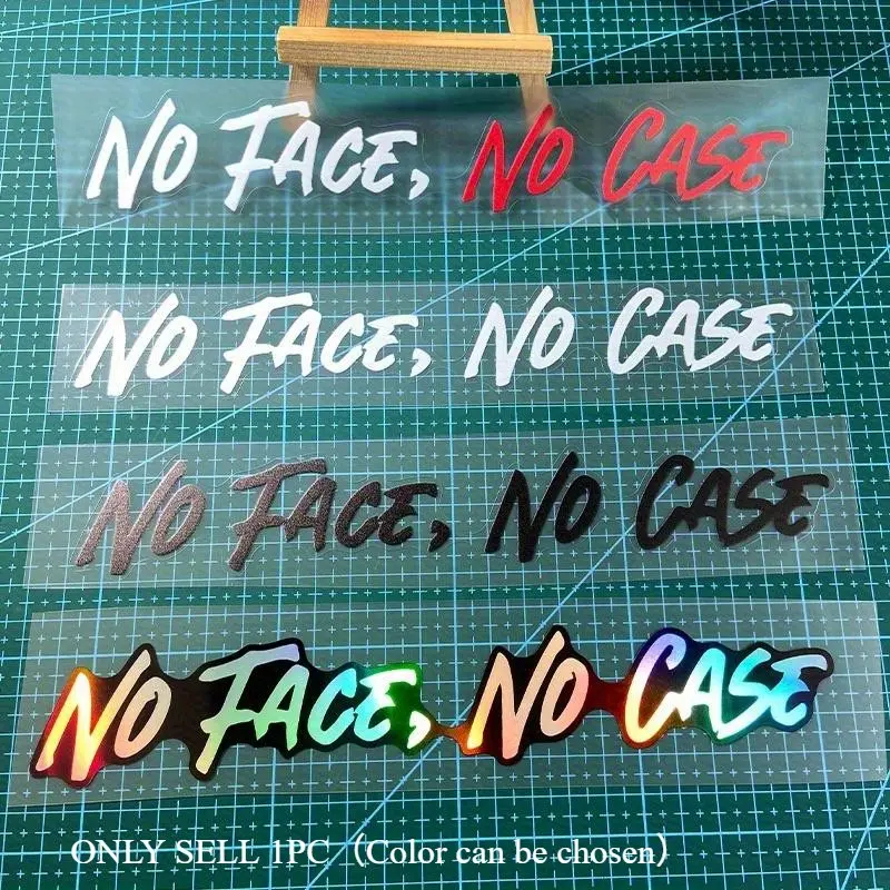 1PC Niche Holographic Meme Aesthetic Sticker, Hologram Stickers, for motorcycle accessories/street decor gadgets Holographic gradient No Face, No Case logo texture design, fits rebellious street meme-style lovers' taste