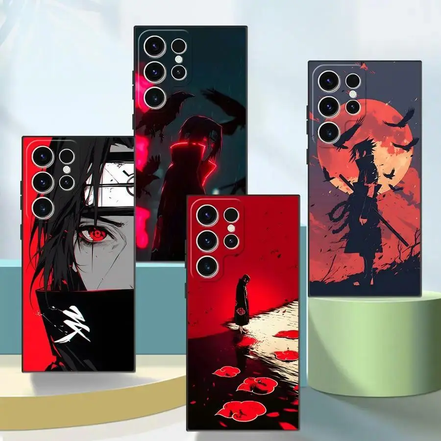Silicone Soft Black Uchiha Itachi Red Design Phone Case - Mobile Accessory for Samsung Galaxy S26 S25 S24 S23 S22 S21 A14 A15 A16 A35 Ultra Plus Edge FE Cellphones