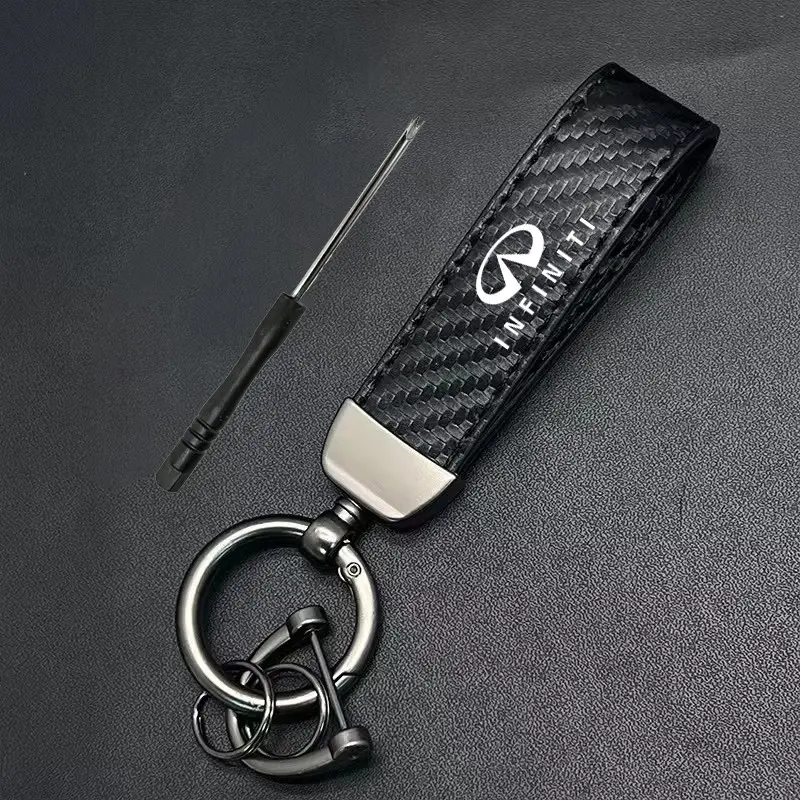 Infiniti Car Keychain, Carbon Fiber Texture PU Leather, Metal Key Ring, Durable Wear-Resistant Scratch-Proof, Fashionable Car Accessories, High Quality Gift