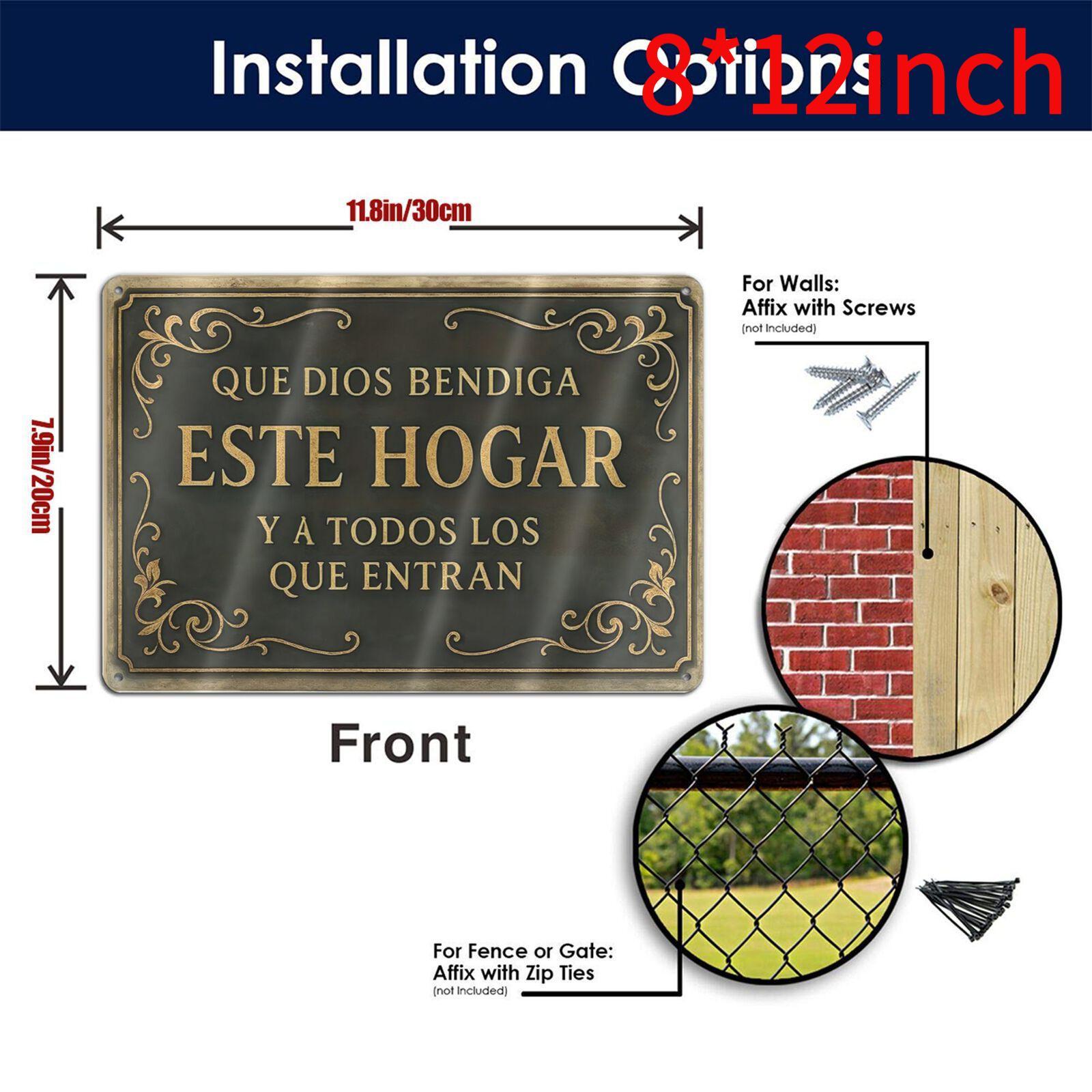 2D Flat, 1pc，8*12inches Metal Wall Art Sign, Wall Decoration Poster, Spanish "God Bless This Home" Theme Iron Wall Art, Suitable for Home Prayer Room, Bedroom, Study Room, Living Room, Dining Room, Ideal Gift for Friends, Size 8x12inch