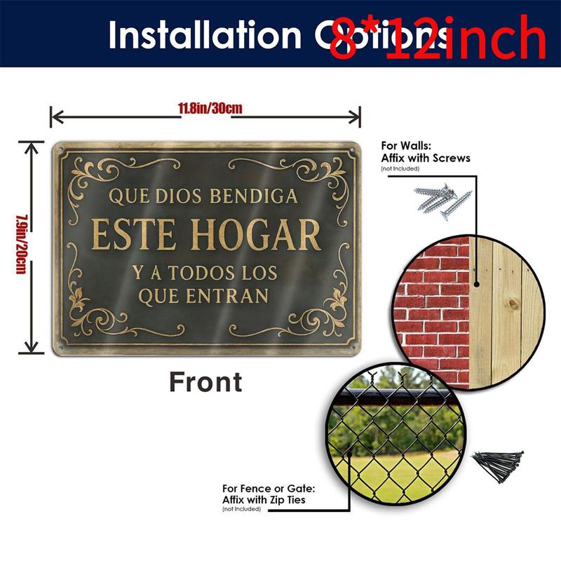 2D Flat, 1pc，8*12inches Metal Wall Art Sign, Wall Decoration Poster, Spanish "God Bless This Home" Theme Iron Wall Art, Suitable for Home Prayer Room, Bedroom, Study Room, Living Room, Dining Room, Ideal Gift for Friends, Size 8x12inch