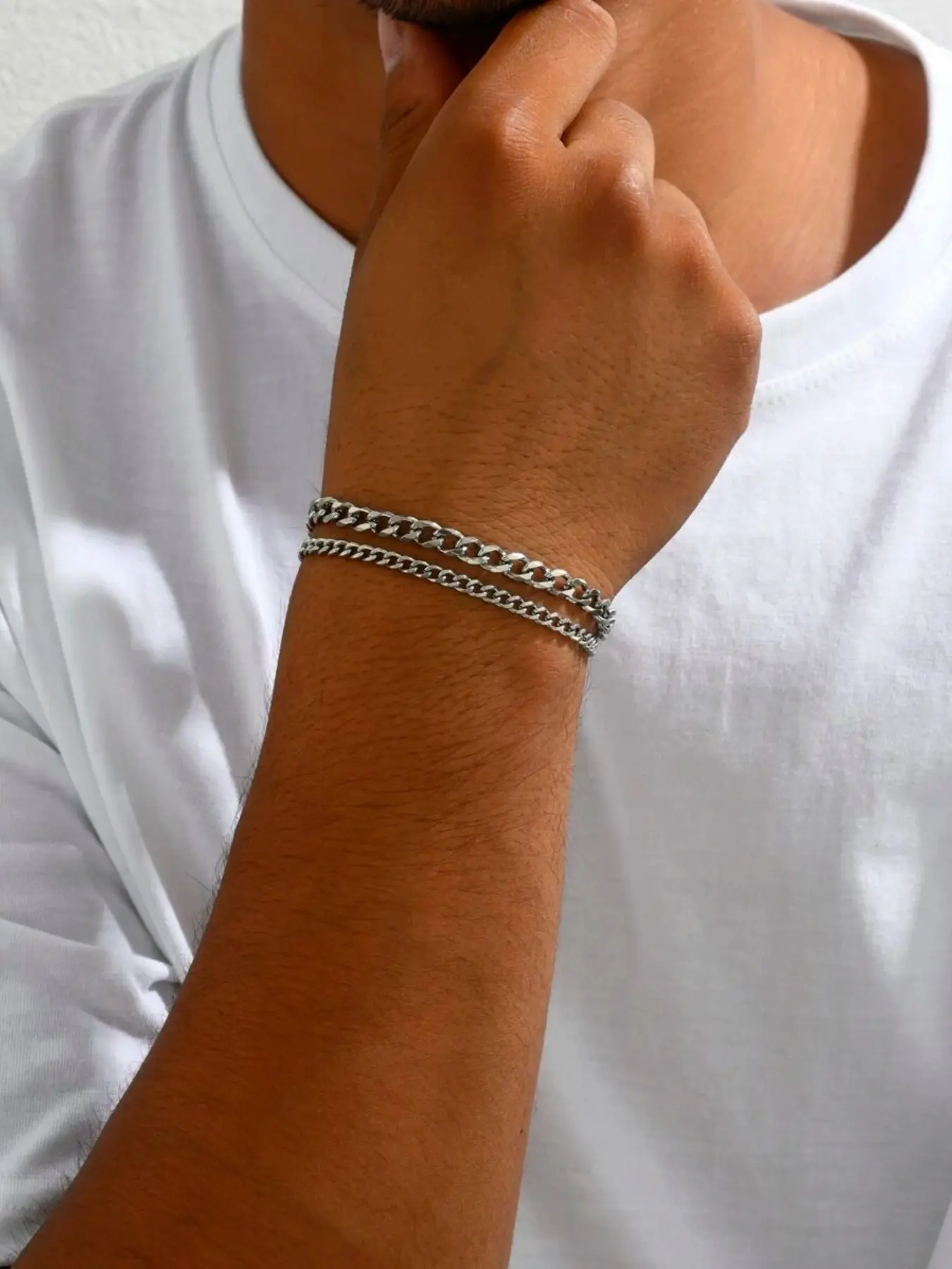 2pcs Minimalist Stainless Steel Chain Men's Bracelet