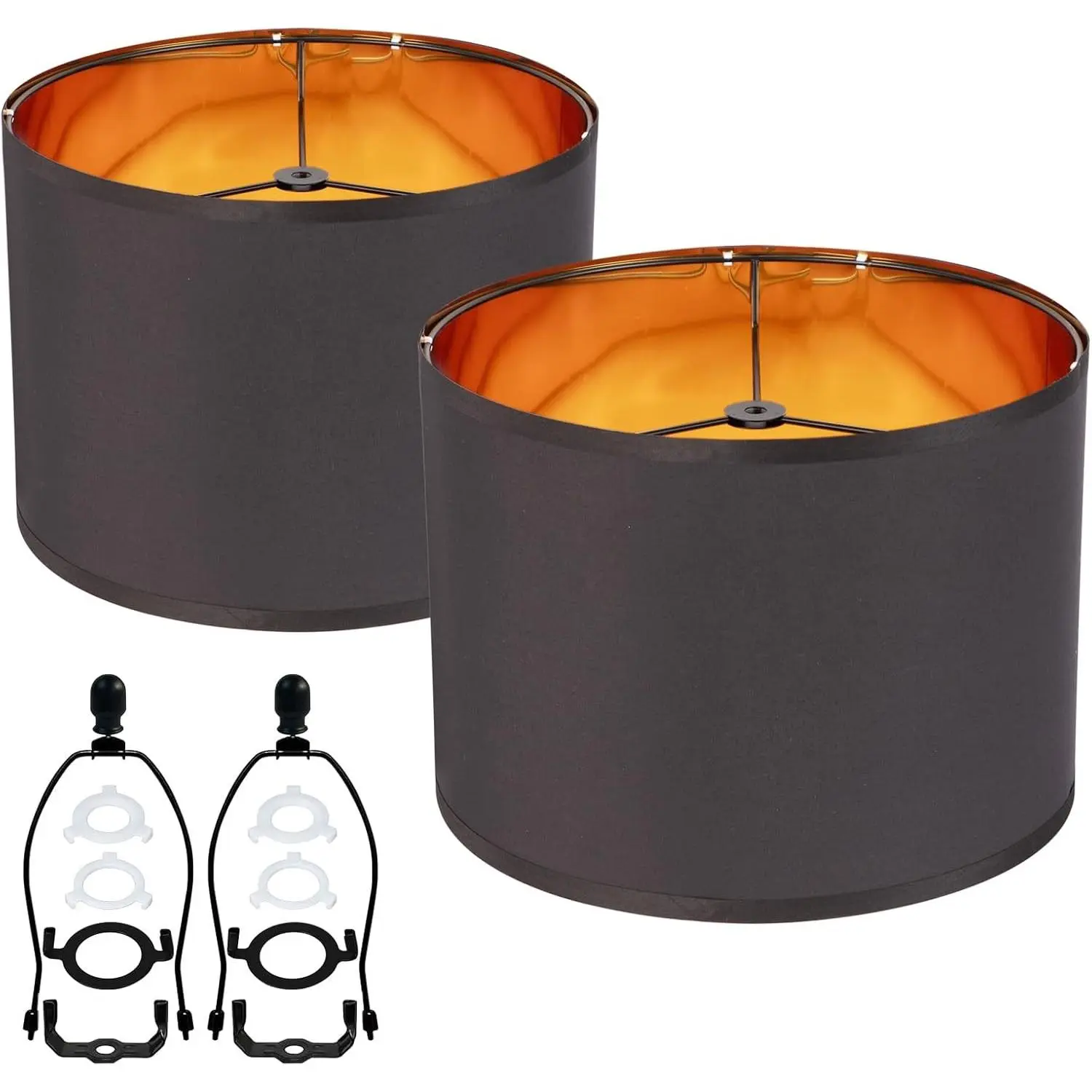 12 Inches Large Vintage Black Farmhouse Drum Lamp Shades Set of 2, Decorative Barrel Lampshade for Table, Floor and Wall Lamps, Harp Holder Included