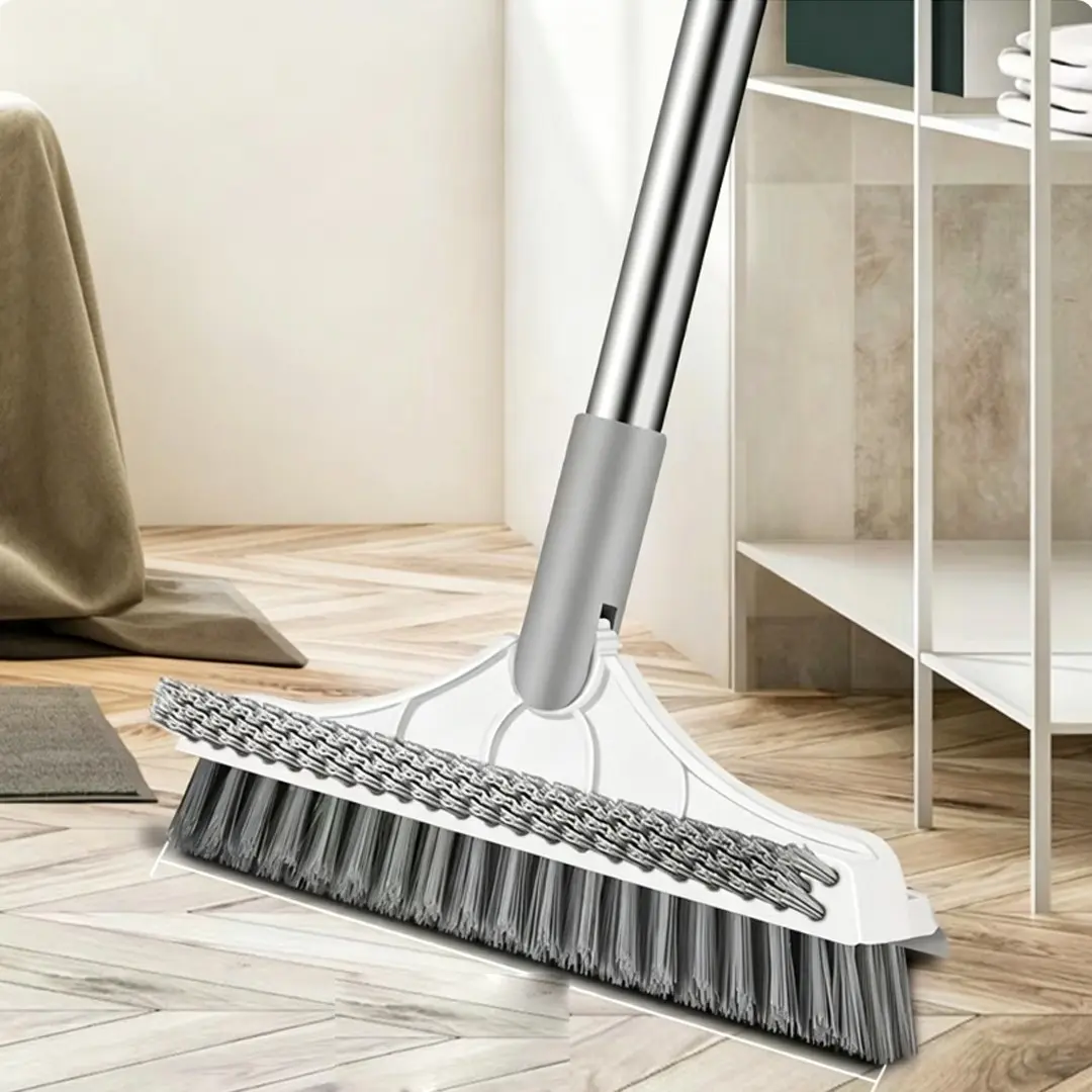 Three-In-One Floor Scraper and Cleaning Brush, Dual-Use Cleaning Tool, Glass and Floor Water Remover, 180° Gap Cleaner, Dry and Wet Use