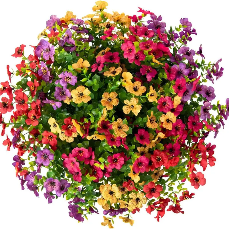 12/24 Pcs Artificial Flowers, UV Resistant Daisy & Eucalyptus Fake Flowers for Outdoor Porch, Patio, Garden & Home Decor, Spring Summer Decorations
