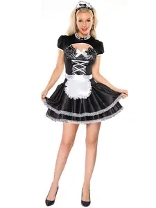 Charming Maid Dress Apron Headpiece Set Halloween Game Cosplay Party Costume