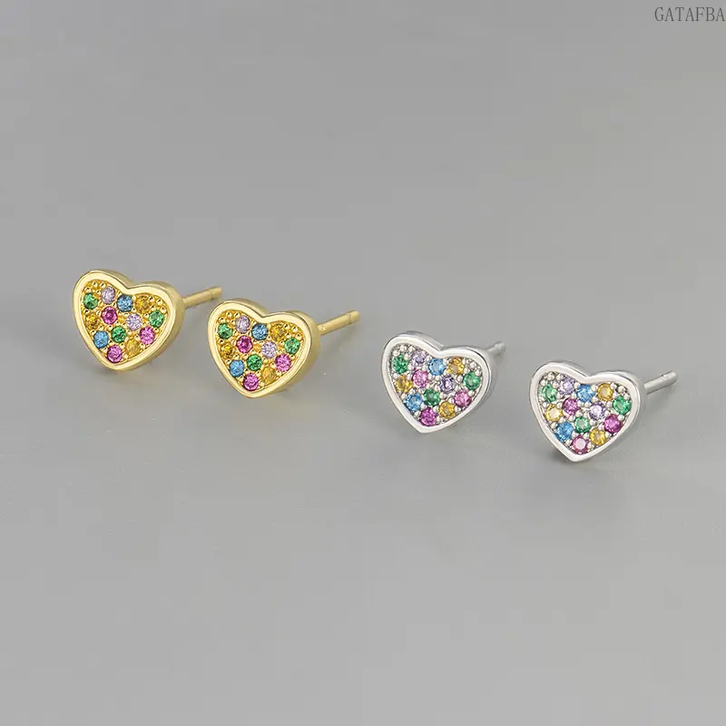 Sweet Heart-shaped Colorful Zircon Stud Earrings, Compact Delicate Versatile Ear Jewelry for Women,back to school,back to school haul