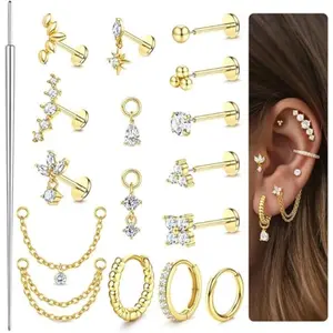 ORAZIO 316L Surgical Steel Hypoallergenic Threadless Flat Back Earrings 16G/18G/20G Cartilage Helix Tragus Conch Labret Medusa Piercing Jewelry Set