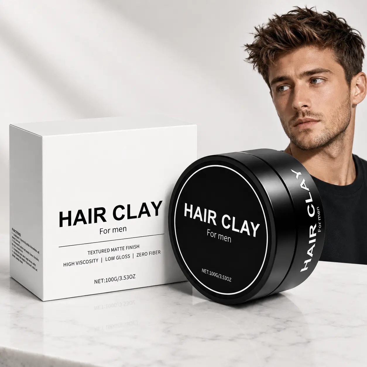Men’s Alcohol-Free Hair Clay - Matte Setting Paste, Non-Shiny Natural Textured Formula, Strong Hold, Fluffy Hairstyle, Sculpts Shape, Portable Wax for Casual & Business Daily Styling