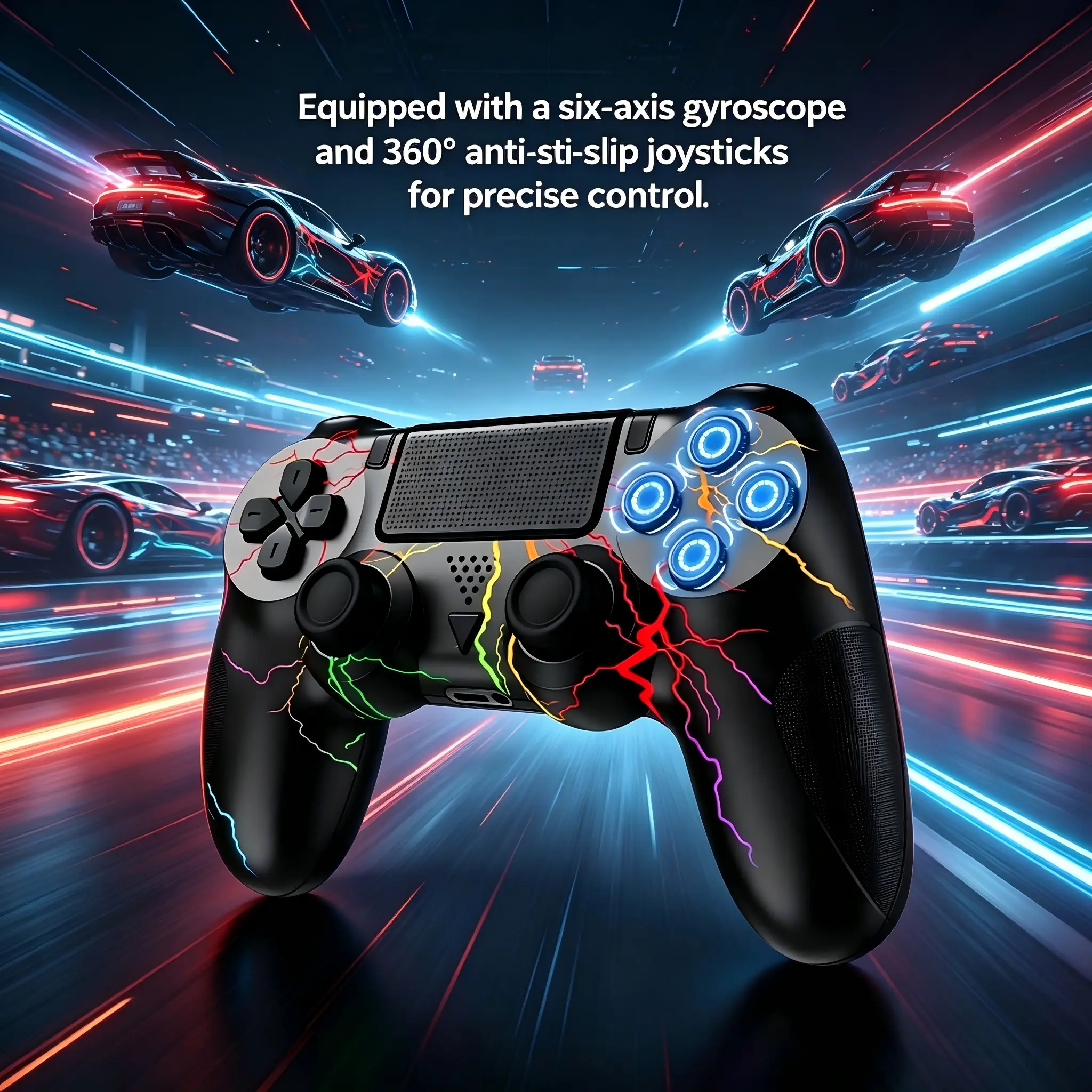 Limited Edition Ps4 Wireless Controller, Cool Lightning Design, Dual Vibration Motors, Six-Axis Gyroscope, Stable Bluetooth-compatible Connection