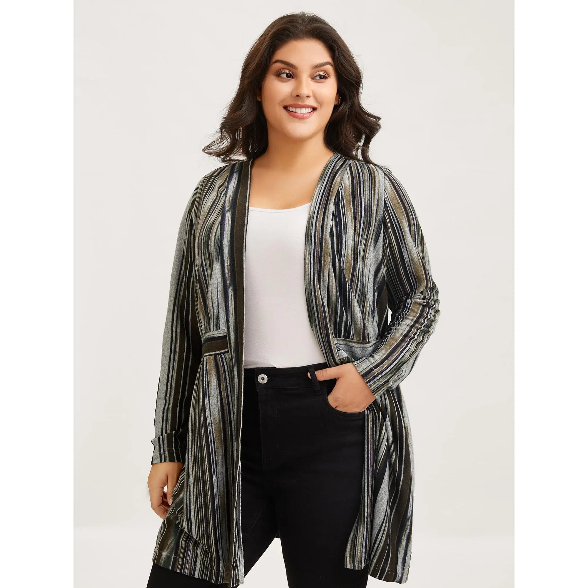 Gradient Blending Open Front Waist Defining Kimono