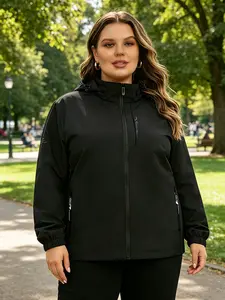 Women's Plus Size Casual Sporty Windbreaker, Fashionable Loose Fit Jacket, Hooded Thin Coat, Breathable Mesh Lining, Spring & Fall Outerwear