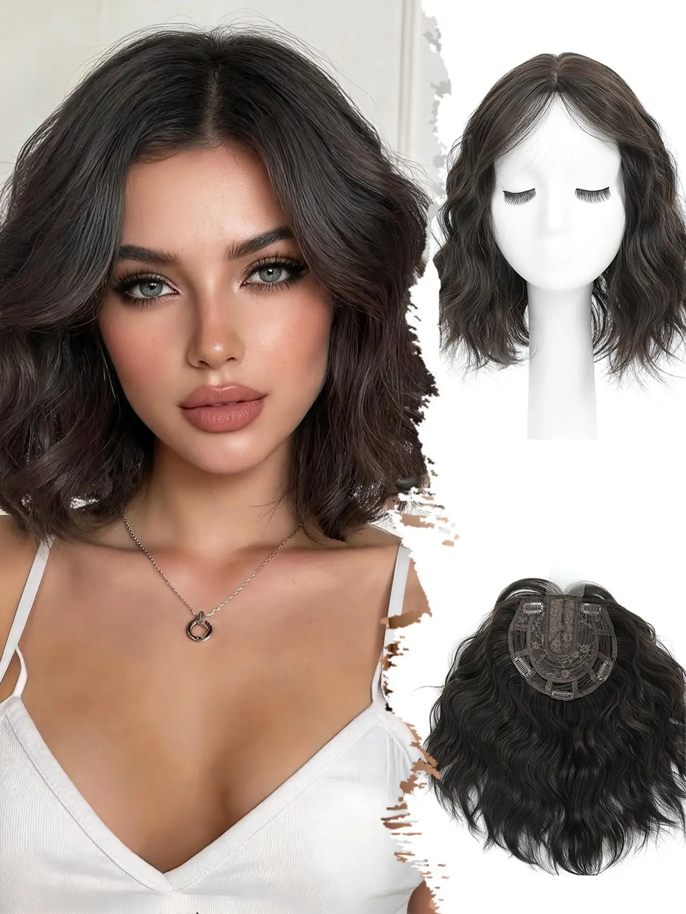 Short Wavy Hair Topper 12 Inch, 6.5x6.5 Breathable Base, Lightweight Synthetic Hairpiece for Thinning Hair, Instant Natural Volume & Crown Coverage
