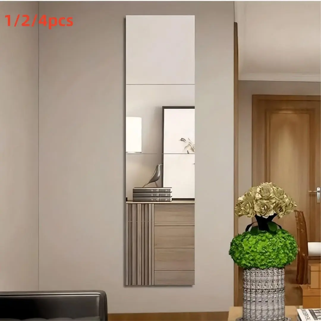 Full-Length Self-Stick Wall Mirror for Bedroom and Home Gym, Acrylic Privacy Mirror, Unframed, Suitable for Bathroom, 1/2/4 Pieces