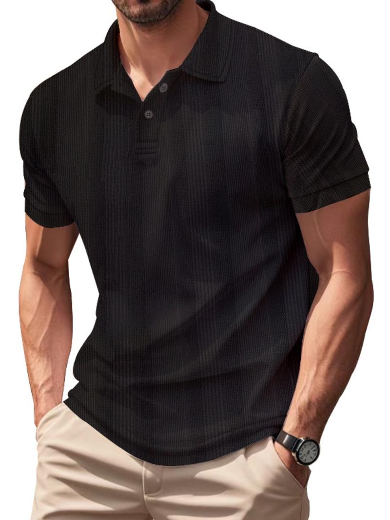 Men's Regular Fit Plain Jacquard Waffle Knit Polo Shirt, Casual Short Sleeve Collared Top for Summer, Fashion Men's Clothes for Daily Wear, Tropical