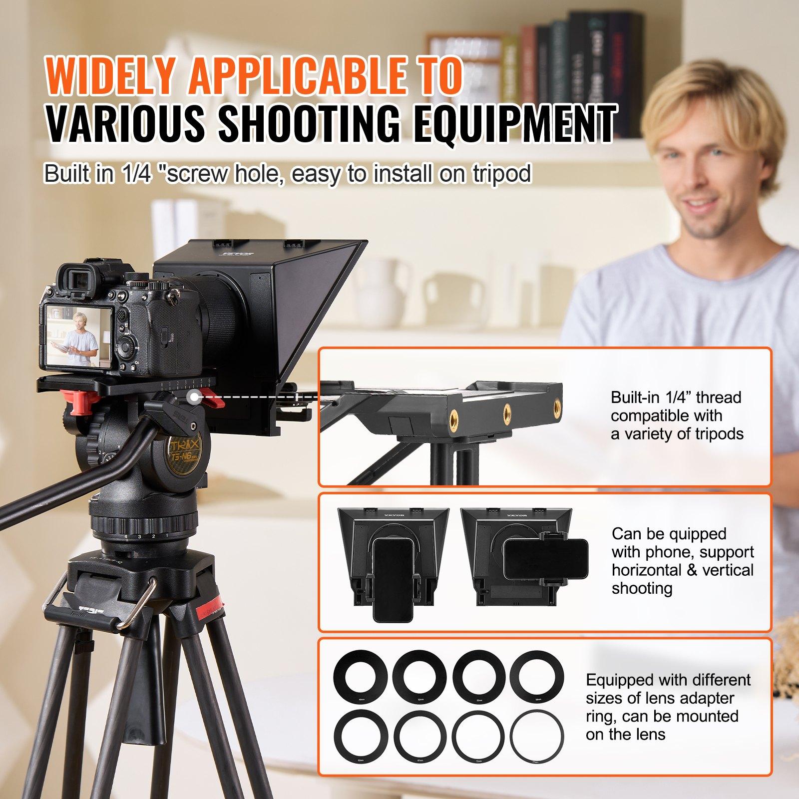 VEVOR Teleprompter, 8" Aluminum Alloy, Desktop Prompter with Adjustable Spectroscope, Remote Control, for YouTube, Twitch, Zoom, Supports DSLR/Webcam/Smartphone, for Video Recording/Live Streaming VEVOR Teleprompter, 8" Aluminum Alloy, Desktop Prompter with Adjustable Spectroscope, Remote Control, for YouTube, Twitch, Zoom, Supports DSLR/Webcam/Smartphone, for Video Recording/Live Streaming